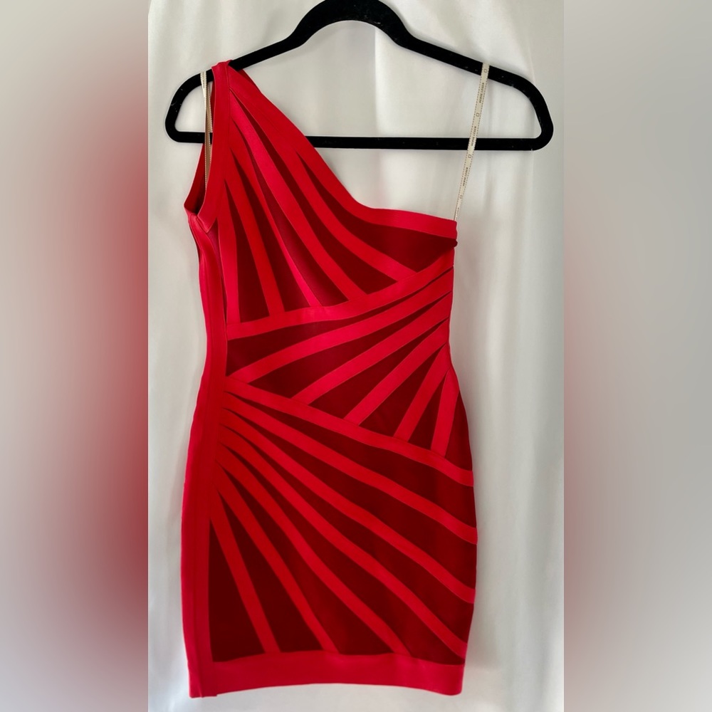 Herve Leger Icon One Shoulder Contrast Mini Dress
